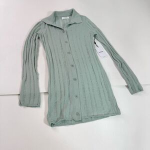 Naadam Sweater Womens Small Modal Cashmere Collared Cardigan Long New Mint